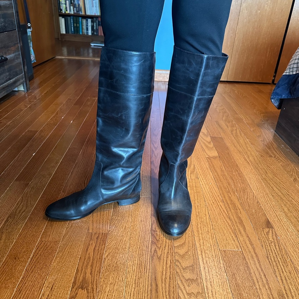 Women's J Crew size 11 Black Leather Knee-High Boots
